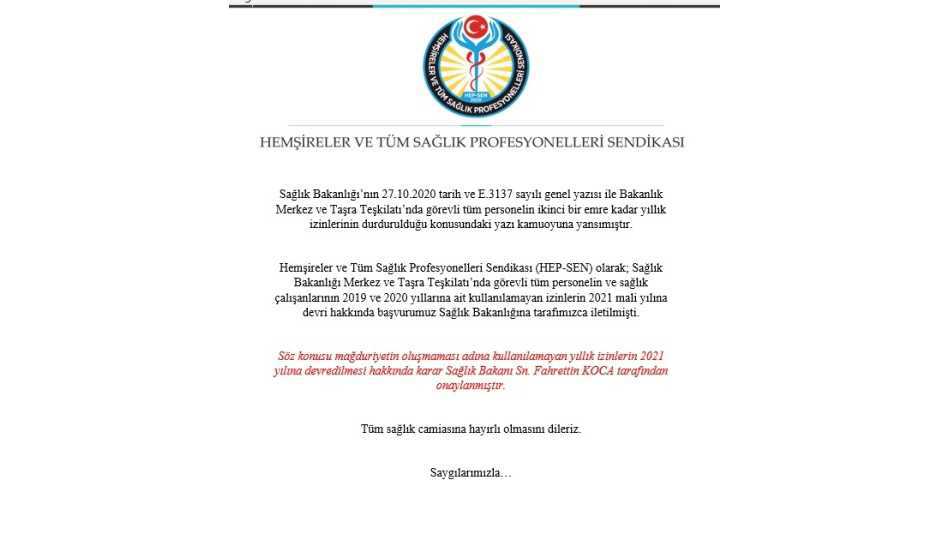 Yıllık İzinlerin 2021 Yılına Devri