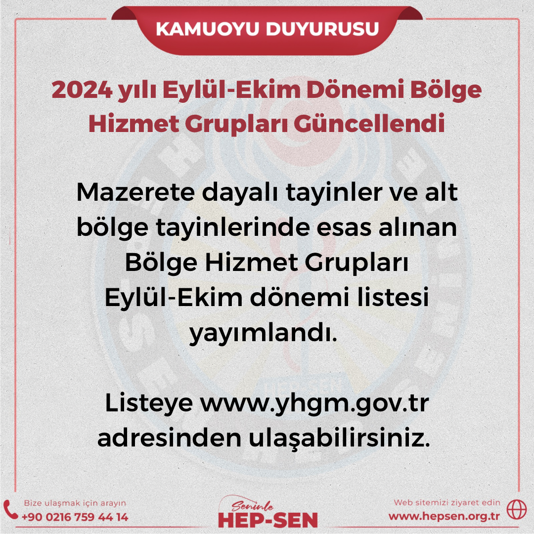 SAĞLIK BAKANLIĞI 2024 yılı Eylül-Ekim Dönemi Bölge Hizmet Grupları Güncellendi