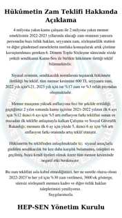 Hükümetin Zam Teklifi Hakkında Açıklama