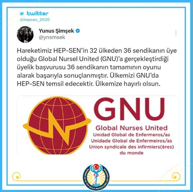 HEP-SEN ÜLKEMİZİ GNU (GENERAL NURSES UNITED)'DA TEMSİL EDECEK