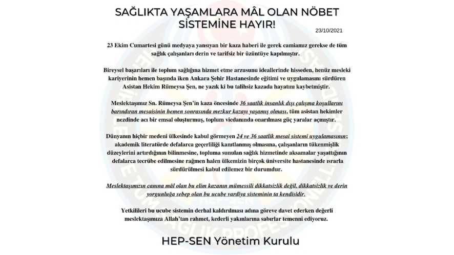 Sağlıkta Yaşamlara Mâl Olan Nöbet Sistemine HAYIR